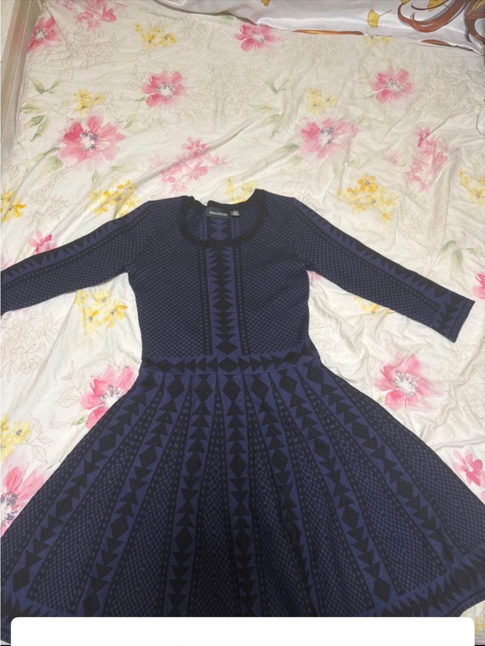 Nina Leonard Navy & Black Geometric Fit-and-Flare Dress